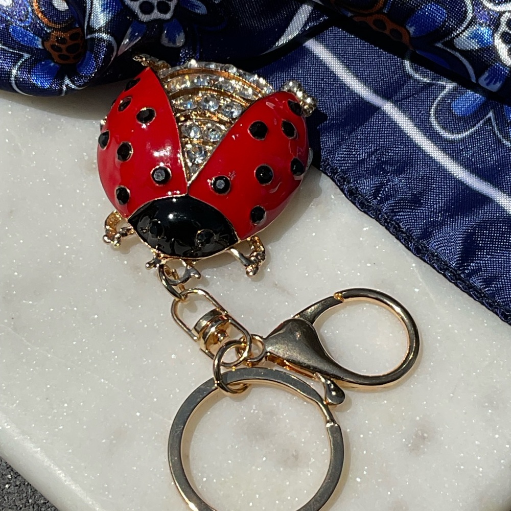 Red Lady Bug Sparkly Rhinestone Purse Charm Key Chain - Picture 3 of 7